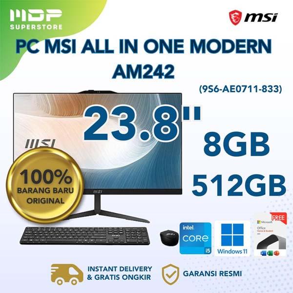 PC MSI AIO MODERN AM242 (9S6-AE0711-833) BLACK : INTEL CORE I5-1235U,8GB,512GB SSD,23.8"LED,WIN 11 HOME+OHS,2Y
