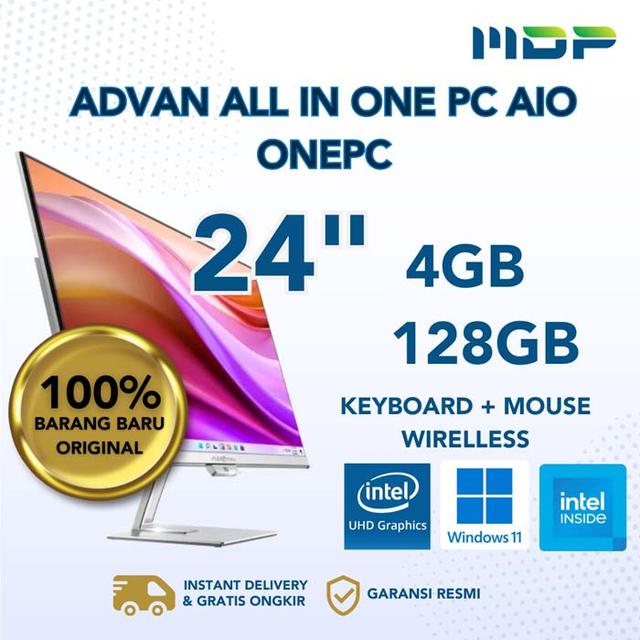 PC ADVAN AIO ONE PC : INTEL N100,4GB DDR4,128GB SSD,24" FHD DISPLAY,KEYBOARD + MOUSE WIRELLESS,WIN 11 HOME