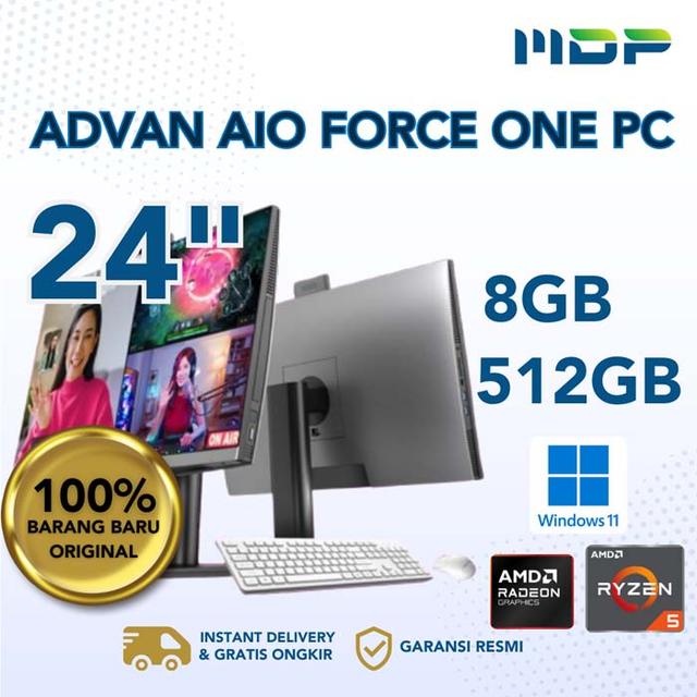 PC ADVAN AIO FORCE ONE PC SILVER : AMD R5-6600H,8GB DDR5,512GB SSD,24" 1920*1080 FHD,WIN 11 HOME