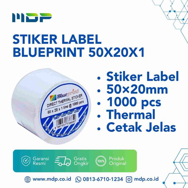 STIKER LABEL BLUEPRINT 50X20X1@1000 FOR THERMAL LABEL PRINTER (BP-DT550201)(1 DUS:150 PCS)