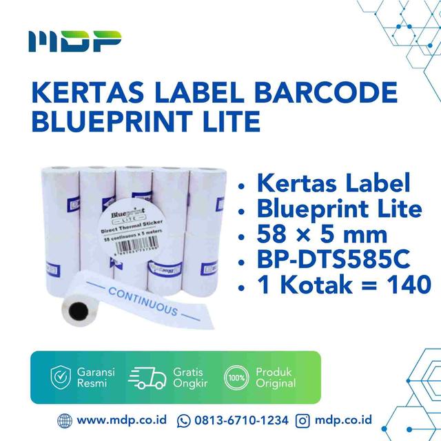 KERTAS LABEL BARCODE BLUEPRINT LITE UK 58MM X 5MM CONTINOUS (BP-DTS585C)(1 KOTAK=140PCS)
