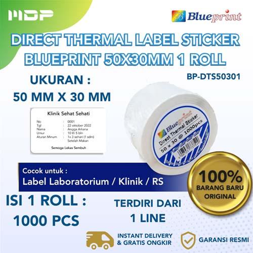 KERTAS LABEL STICKER DIRECT THERMAL BLUEPRINT UK 50X30MMX1LINE@1000PCS (BP-DTS50301)