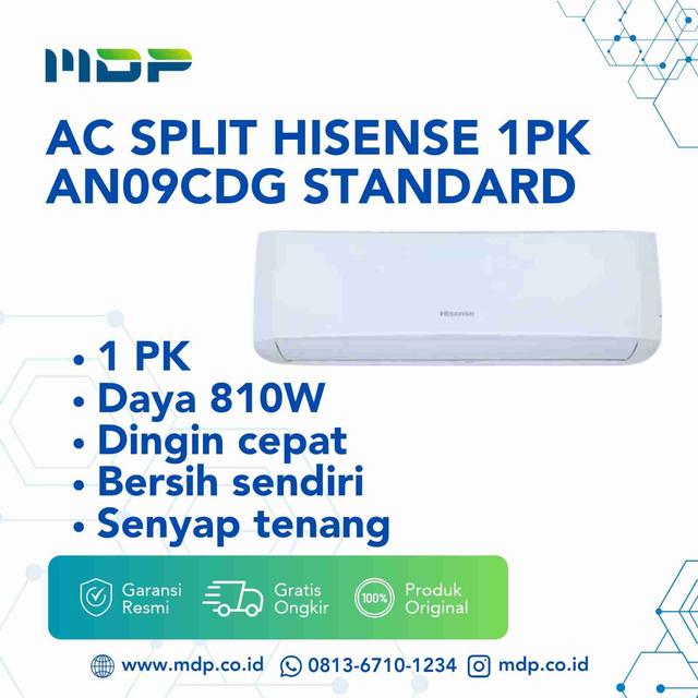 AC SPLIT HISENSE 1PK AN09CDG STANDARD ( 810 WATT) (INCLUDE:HA1879)