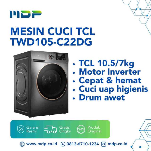 MESIN CUCI TCL TWD105-C22DG ( FRONT LOAD/ WASHER 10,5KG + DRYER 7KG) 