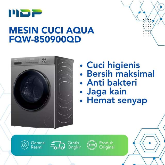 MESIN CUCI AQUA FQW-850900QD ( FRONT LOADING/8,5KG) DARK JADE SILVER 