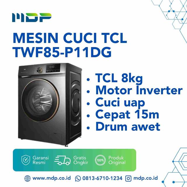 MESIN CUCI TCL TWF85-P11DG ( FRONT LOAD/8KG)