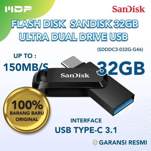 MEMORY CARD FLASHDISK SANDISK 32GB ULTRA DUAL DRIVE USB TYPE-C CTM GO (SDDDC3-032G-G46)