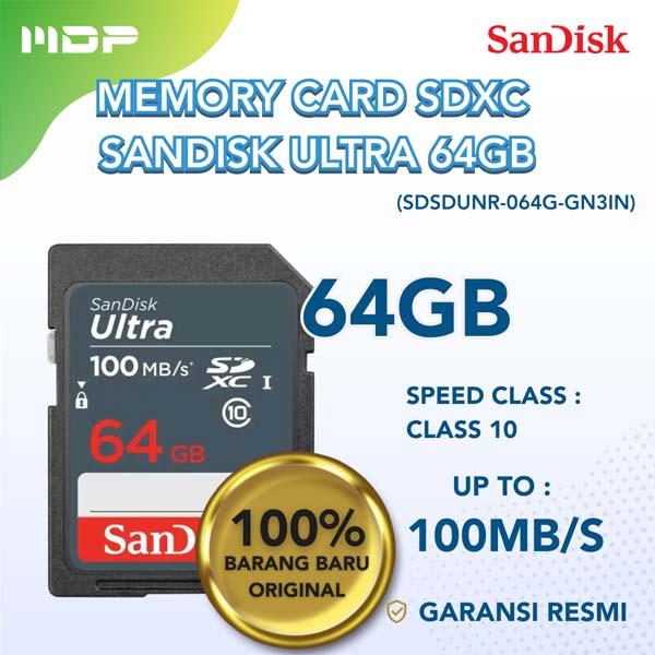 MEMORY CARD SANDISK ULTRA SDXC,SDUNR 64GB C10,UHS-I,100MB/S(SDSDUNR-064G-GN3IN)