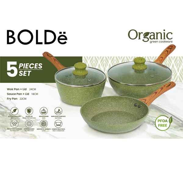 BOLDE ORGANIC GREEN COOKWARE 5PCS SET