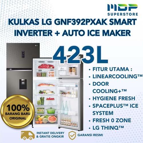 KULKAS LG GNF392PXAK SMART INVERTER + AUTO ICE MAKER & DISPENSER (2 DOORS/423L)