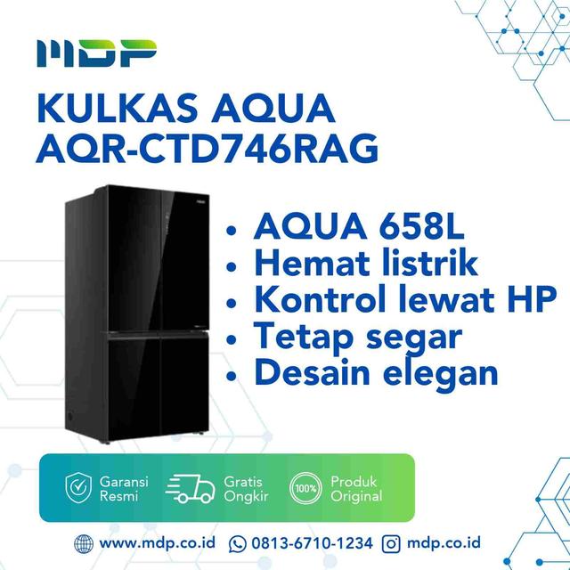 KULKAS AQUA AQR-CTD746RAG (BK) U1 ( SIDE BY SIDE 4 DOORS/ 658L) 