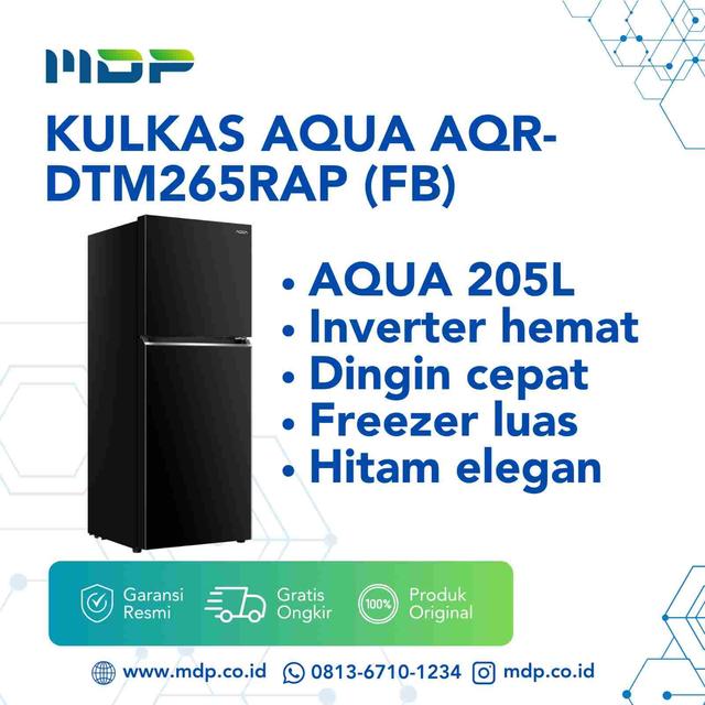 KULKAS AQUA AQR-DTM265RAP (FB) ( 2 DOORS/205L/33,8WATT/ METAL) FLASH BLACK 