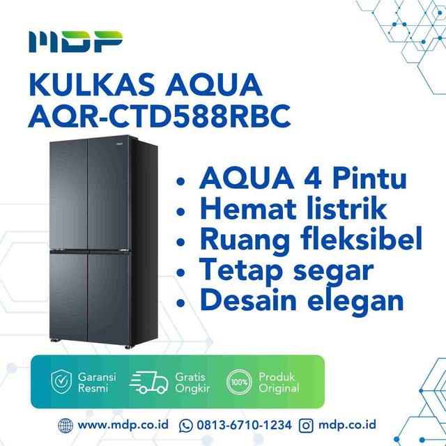 KULKAS AQUA AQR-CTD588RBC(FG) MULTIDOOR ( 4 DOORS/462L/49WATT/FINE GLASS ) 