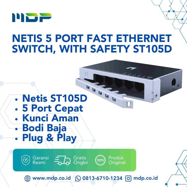 NETIS 5 PORT FAST ETHERNET SWITCH, WITH SAFETY LOCK METAL-ST105D (NTS-ST105D)