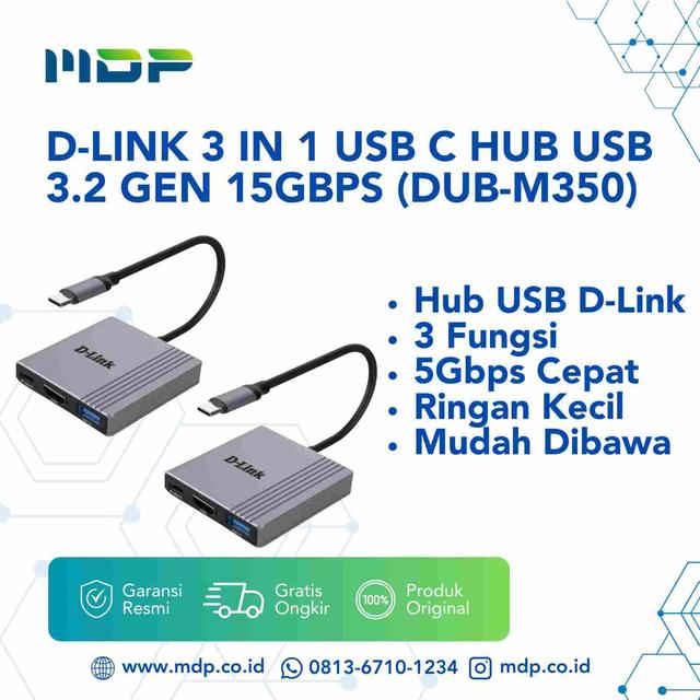 D-LINK 3 IN 1 USB C HUB USB 3.2 GEN 1 5GBPS (DUB-M350)