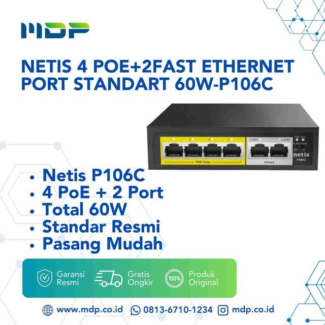 NETIS 4 POE+2FAST ETHERNET PORT STANDART 60W-P106C (NTS-P106C)