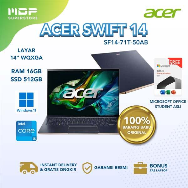 NOTEBOOK ACER SWIFT 14 SF14-71T-50AB STEAM BLUE : I5-13500H 14" QHD TOUCH 16GB LPDDR5 512SSD QHD CAMERA W11 OHS21