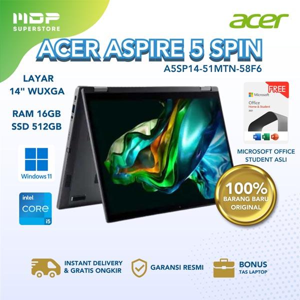 NOTEBOOK ACER ASPIRE 5 SPIN A5SP14-51MTN-58F6 STEEL GREY : I5-1335U 16GB LPDDR5 512SSD 14" WUXGA IPS  TOUCH 2IN1 W11 OHS21
