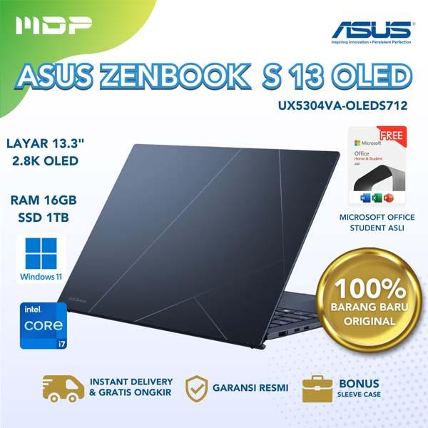 NOTEBOOK ASUS ZENBOOK S UX5304VA-OLEDS712 (PONDER BLUE): INTELCORE I7-1355U, INTEL IRIS XE,16 GB DDR5, 1TB PCIE ,13.3"OLED 2.8K ,WIND 11 HOME+OHS 2021 (NON TOUCH SCREEN)