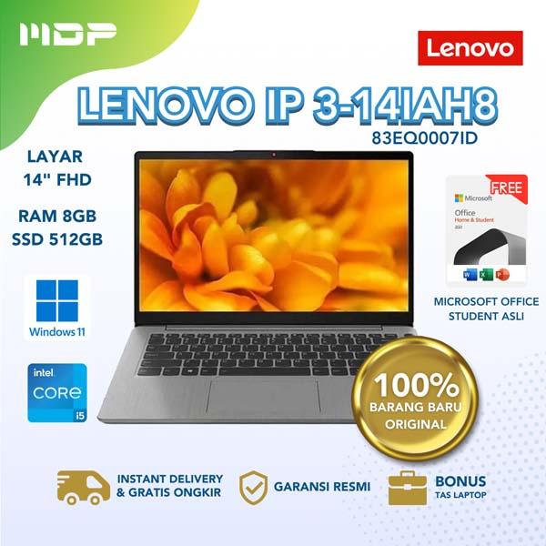 NOTEBOOK LENOVO IP 3-14IAH8 (83EQ0007ID) ARTIC GREY : INTEL CORE I5-12450H,8GB,512GB SSD,14"FHD,WIN 11 HOME+ OHS (BACKPACK)