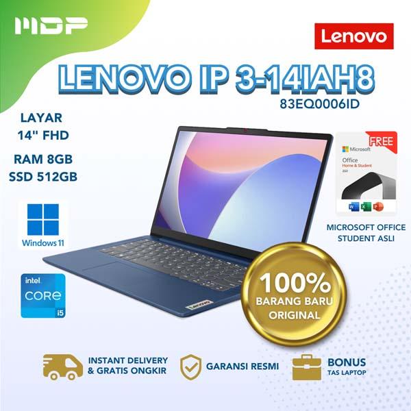 NOTEBOOK LENOVO IP 3-14IAH8 (83EQ0006ID) ABBYS BLUE : INTEL CORE I5-12450H,8GB,512GB SSD,14"FHD,WIN 11 HOME+OHS(BACKPACK)