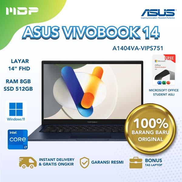 NOTEBOOK ASUS A1404VA-VIPS751 (QUIET BLUE) : INTEL CORE I7-1355U,UMA,8GB,512GB SSD,14", VIPS,WIN 11 +OHS