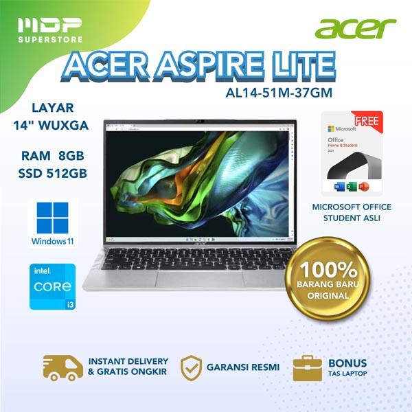 NOTEBOOK ACER ASPIRE LITE  AL14-51M-37GM (SILVER) : I3-1215U 8GB 512 UPGRADEABLE SSD 14" WUXGA W11 OHS 21  (+BACKPACK)