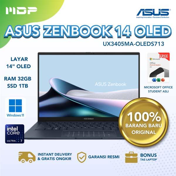 NOTEBOOK ASUS ZENBOOK UX3405MA-OLEDS713 (POUNDER BLUE) : INTEL ULTRA 7-155H,UMA,32GB,1TB SSD,14" 120HZ OLED 3K ,WIN 11 +OHS  (NON TOUCH SCREEN)