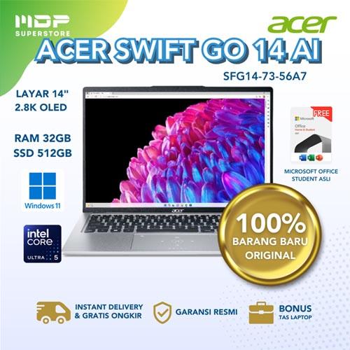 NOTEBOOK ACER SWIFT GO (AI PC) SFG14-73-56A7 PURE SILVER : CORE ULTRA 5 -125H 32 GB 512 SSD 14" 2,8K OLED 90HZ ARC GRAPHICS  W11 OHS21 (SLEEVCAS)