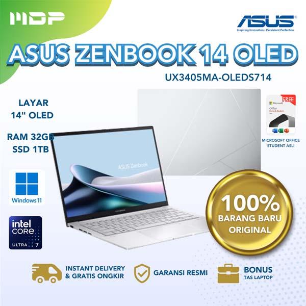 NOTEBOOK ASUS ZENBOOK UX3405MA-OLEDS714 (FOGGY SILVER) : INTEL ULTRA 7-155H,UMA,32GB,1TB SSD,120HZ OLED 3K,NON TOUCH, WIN 11