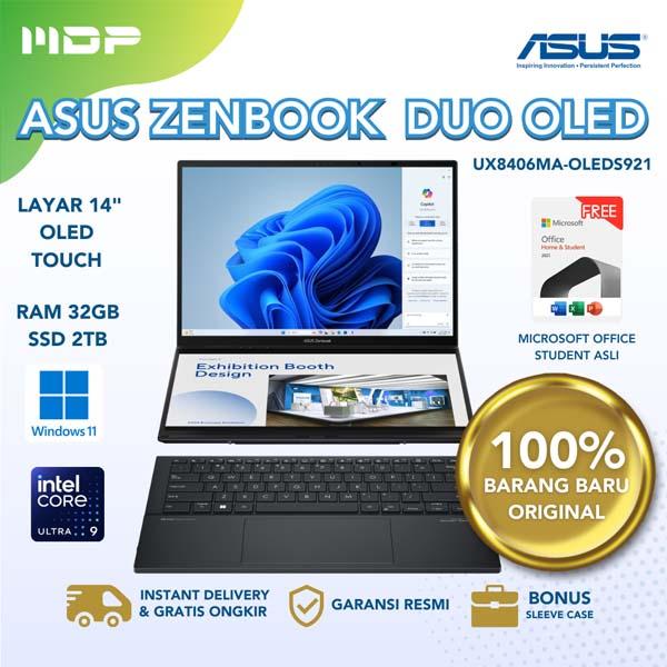 NOTEBOOK ASUS ZENBOOK DUO UX8406MA-OLEDS921 (INKWELL GREY) : INTEL CORE ULTRA 9-185H,32GB,2TB PCIE,14"OLED 3K TOCH SCREEN,WIN 11 HOME+OHS 2021