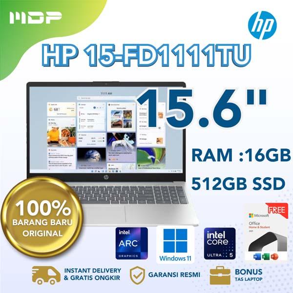 NOTEBOOK HP 15-FD1111TU (SILVER) : INTEL ULTRA 5-125H,16GB DDR5-5600,512GB SSD,INTEL ARC GRAPHICS,15.6"FHD ANTIGLARE IPS 300NITS,WIN 11 HOME+OHS 2021,BACKLIT,2Y(TAS)