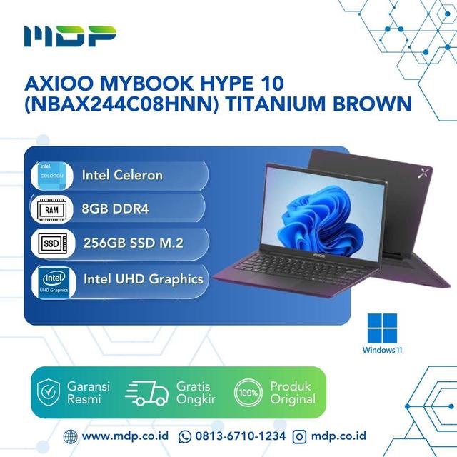 NOTEBOOK AXIOO MYBOOK HYPE 10 (NBAX244C08HNN) TITANIUM BROWN  : INTEL CELERON N4020,8GB,HD 256GB ,14",DOS (NO TAS)