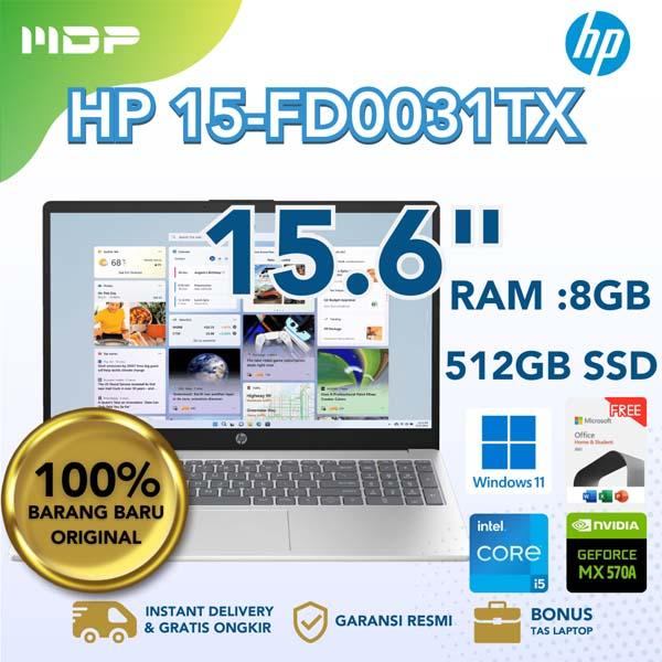 NOTEBOOK HP 15-FD0031TX (SILVER) : INTEL CORE I5-1334U,8GB,512GB SSD,NVIDIA MX 570A 2GB,15.6"FHD ANTI GLARE SVA 250NITS,WIN 11 HOME+OHS 2021(+TAS)