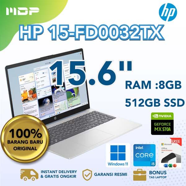 NOTEBOOK HP 15-FD0032TX (BLUE) : INTEL CORE I5-1334U,8GB,512GB SSD,NVIDIA MX 570A 2GB,15.6"FHD ANTI GLARE SVA 250NITS,WIN 11 HOME+OHS 2021 (+TAS)