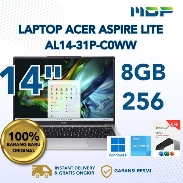 NOTEBOOK ACER ASPIRE LITE AL14-31P-C0WW (SILVER) : INTEL N100 8GB DDR5 256 SSD 14"IPS WUXGA W11 OHS21 (BACKPACK)