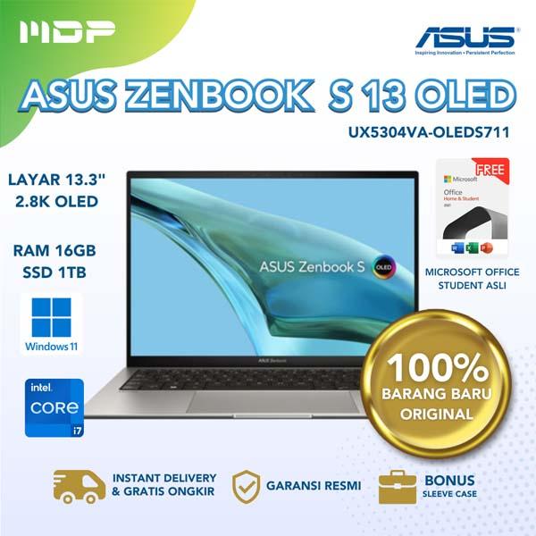 NOTEBOOK ASUS ZENBOOK S UX5304VA-OLEDS711 (BASALT GREY) : INTEL CORE I7-1355U, INTEL IRIS XE,16 GB DDR5, 1TB PCIE ,13.3"OLED 2.8K ,WIND 11 HOME+OHS 2021 (NON TOUCH SCREEN)