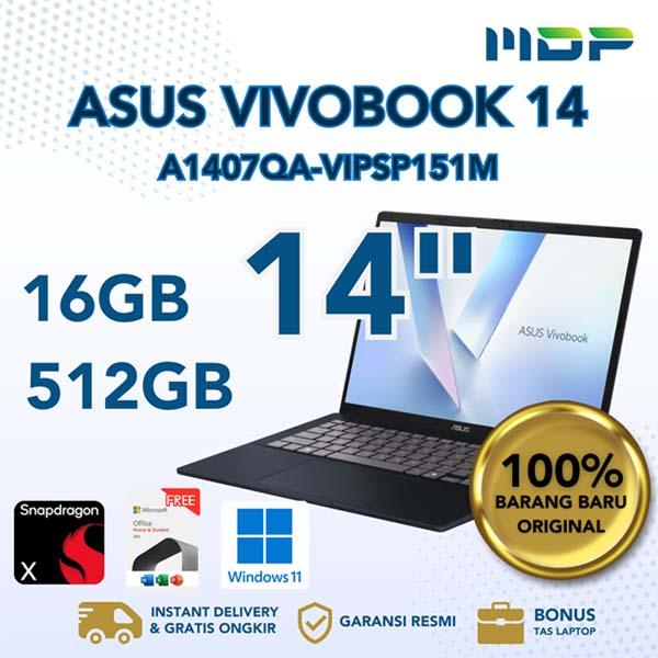 NOTEBOOK ASUS A1407QA-VIPSP151M (QUIET BLUE) : SNAPDRAGON X X126100,UMA,16GB DDR5,512GB SSD,14"VIPS WUXGA,WIN 11 HOME+OHS+O365 BASIC