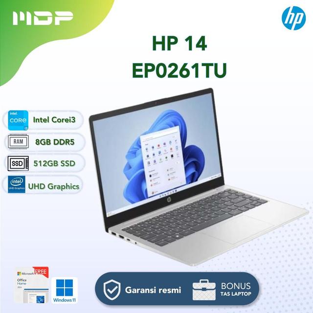 NOTEBOOK HP 14-EP0261TU (SILVER) : INTEL CORE I3-1315U,8GB,512GB SSD,14"FHD ,WIN 11 HOME+OHS 2021+M365 (TAS-A08JTAA)