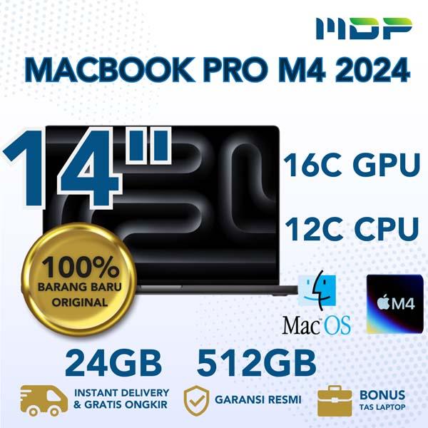 NOTEBOOK APPLE MACBOOK PRO (14 INCI, M4,2024) 12 CORE CPU,16 CORE GPU,24GB, 512GB SPACE BLACK (MX2H3ID/A) (E79)