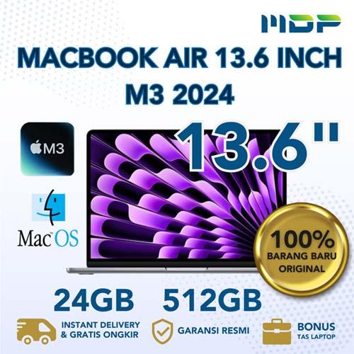 NOTEBOOK APPLE MACBOOK AIR (13,6 INC, M3, 2024) 8C GPU, 10C GPU, 24GB, 512GB SPACE GREY (MC8M4ID/A)(E79)