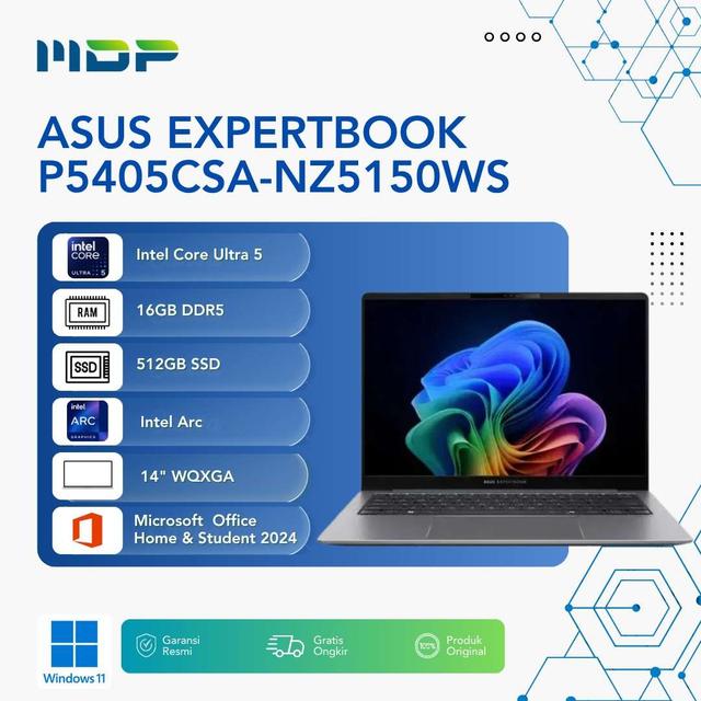 NOTEBOOK ASUS EXPERTBOOK P5405CSA-NZ5150WS : INTEL ULTRA 5 226V,16GB LPDDR5X,512GB 2280 PCIE,INTEL ARC 130V,14"IPS WQXGA,WIN 11 HOME+OHS+M365