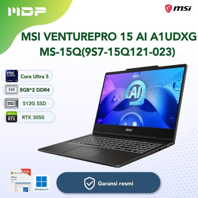 NOTEBOOK MSI VENTUREPRO 15 AI A1UDXG MS-15Q(9S7-15Q121-023) SOLID GRAY : INTEL CORE ULTRA 5-125H,2*8GB,512GB SSD PCIE,RTX3050 6GB,15.6"FHD,WIN 11 HOME+OHS