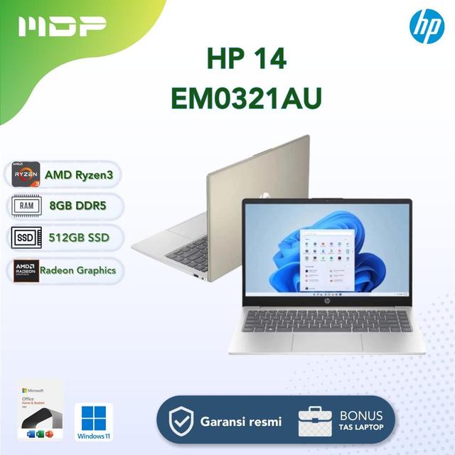 NOTEBOOK HP 14-EM0321AU (GOLD) : AMD R3-7320U,8GB ON BOARD,512GB SSD,14"FHD AG SVA 250NITS,WIN 11 HOME+OHS+M365 (TAS-A08JTAA)