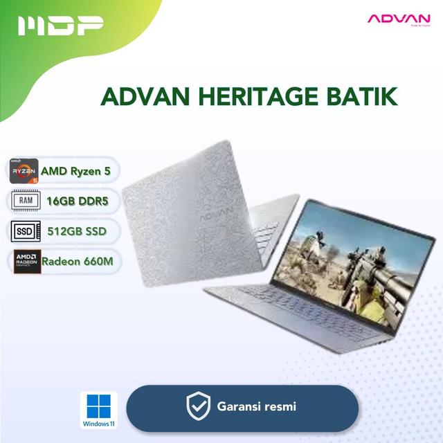 NOTEBOOK ADVAN HERITAGE BATIK  : AMD R5-7535HS,16GB,512GB SSD,AMD RADEON GRAPHICS 660M,14" 16:10 WUXGA DISPLAY,BATTERY 5200MAH,WIN 11 (NO TAS)