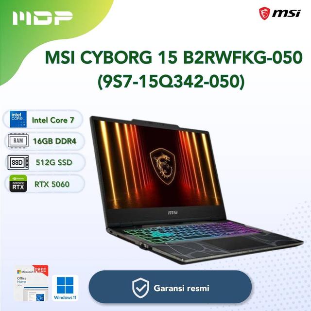 NOTEBOOK MSI CYBORG 15 B2RWFKG-050 (9S7-15Q342-050) : INTEL CORE 7-240H,16GB,512GB SSD,RTX5060 8GB,15.6",WIN 11 HOME+OHS 