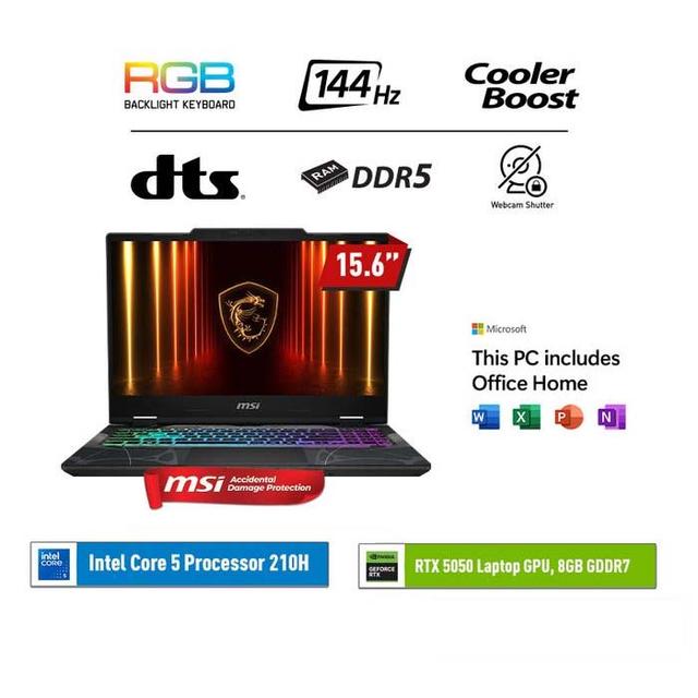 NOTEBOOK MSI CYBORG 15 B2RWEKG-053 (9S7-15Q342-053) : INTEL CORE 5-210H,16GB,512GB SSD,RTX5050 8GB,15.6",WIN 11 HOME+OHS