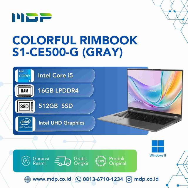NOTEBOOK COLORFUL RIMBOOK S1-CE500-G (GRAY) : INTEL CORE I5-12450H,16GB DDR4 3200 ,512GB SSD NVME ,14" FHD ,WIN 11 HOME (BACKPACK GRAY)