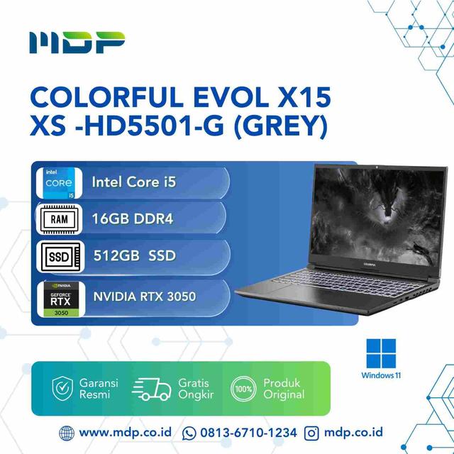NOTEBOOK COLORFUL EVOL X15 XS -HD5501-G (GREY) : INTEL CORE I5-12450H ,16GB DDR4 3200 (DUAL CHANEL ),512GB SSD NVME RTX3050 ,15,6" FHD ,WIN 11 HOME (BACKPACK BLACK)