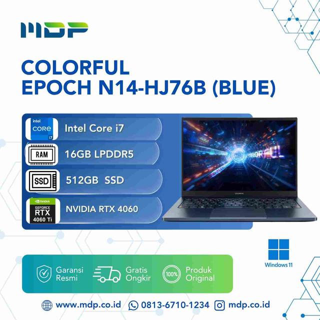 NOTEBOOK COLORFUL EPOCH N14 -HJ76B (BLUE) : INTEL CORE I7-13620H ,1X16GB DDR5 5200 ,512GB SSD NVME RTX 4060 8GB ,14" QHD ,WIN 11 HOME (BACKPACK BLACK) 